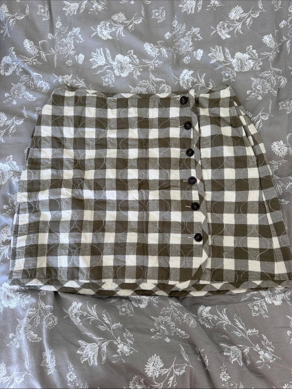 Madewell Olive Green and White Gingham Button-Front Mini Skirt